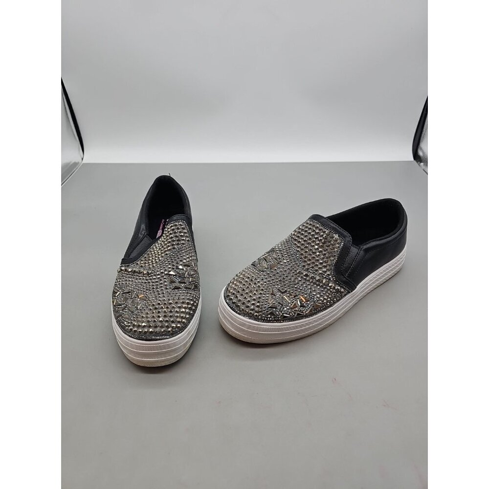 Skechers Street Double Up Glitzy Gal Slip-on Shoes Women Sz 8 Black